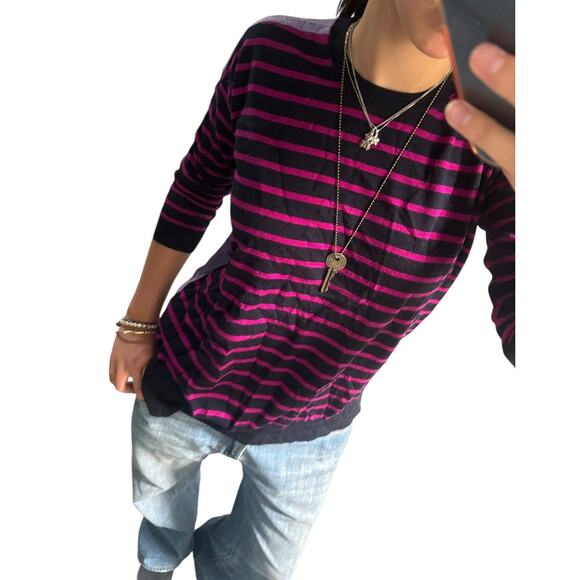 J. Crew Merino Wool Color-block Striped Sweater (Light Purple Back) - Picture 1 of 3